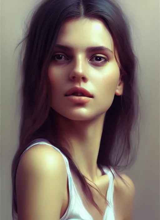 Image similar to portrait of a gorgeous young woman in the style of stefan kostic, artstation, realistic photo, sharp focus, 8k high definition, insanely detailed, intricate, elegant