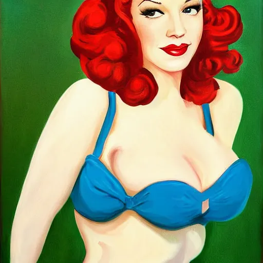 Image similar to retro pinup painting of christina hendricks