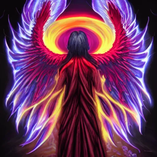 Image similar to a demon with huge nacreous fire wings