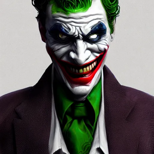 Image similar to Joker wearing armor, artstation, highly detailed, highly realistic