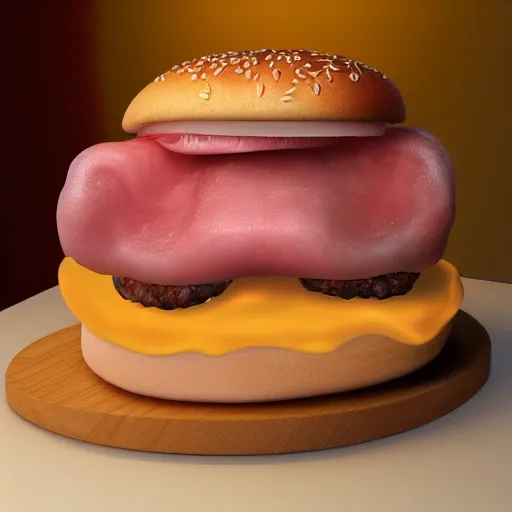 Image similar to a live blobfish inside a burger, lifelike, extremely detailed, 8k resolution