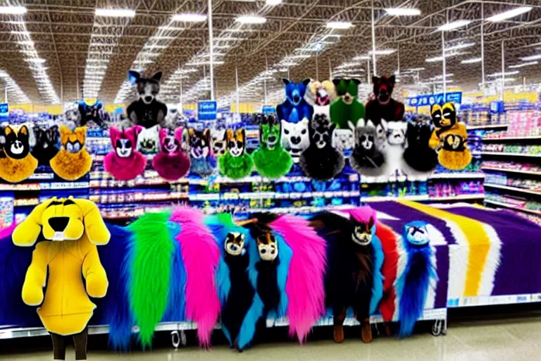 Prompt: photo of fursuits for sale at walmart