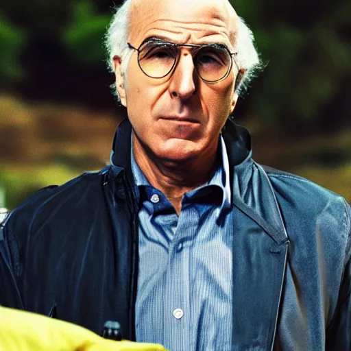 Image similar to Live Action Still of Larry David evading the cops in Breaking Bad, real life, hyperrealistic, ultra realistic, realistic, highly detailed, detailed, very detailed, cool, ultra detailed, very realistic, trending on artstation, epic, HD quality, 8k resolution, body and headshot, film still, real, detailed face, very detailed face, real life