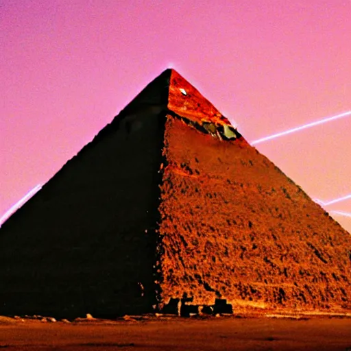 Image similar to a pyramid outlined with whirling neon lines