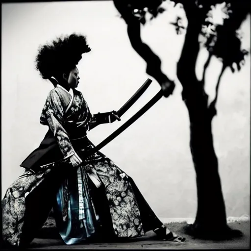 Prompt: “ afro - asian female samurai unsheathing her katana. award winning photograph. ”