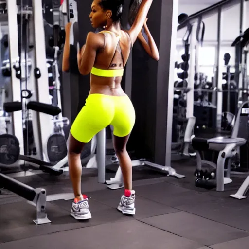 Image similar to Nicki Minaj body doing gym exercise, 4k,