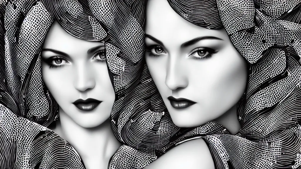 Prompt: art deco dots, photo, ultra detail, photoreal, professionally retouched, black and white colors, wide angle, 8 k high definition, insanely detailed, intricate, elegant, art by artgerm and wlop