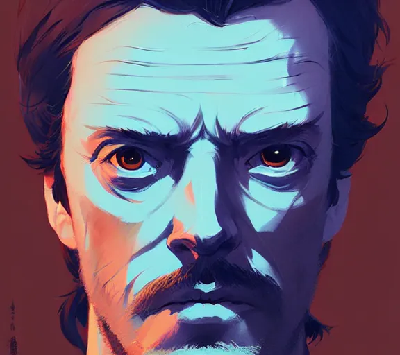 Image similar to portrait of portrait, toby stephens as a king, by atey ghailan, by greg rutkowski, by greg tocchini, by james gilleard, by joe fenton, by kaethe butcher, by ashley wood, dynamic lighting, gradient light blue, brown, blonde cream and white color scheme, grunge aesthetic