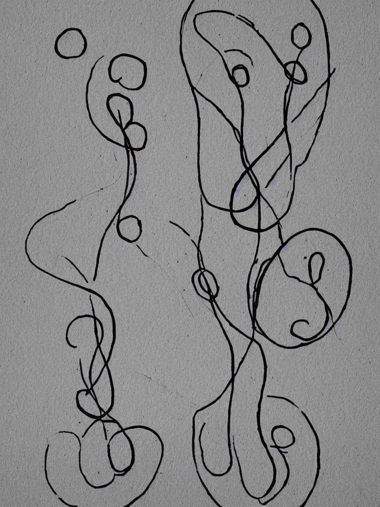 Image similar to minimal single line big marker tracing of an acorn that turns into a tree in the shape of a treble clef with a perceptual edge in the middle, single line drawing with small color explosions