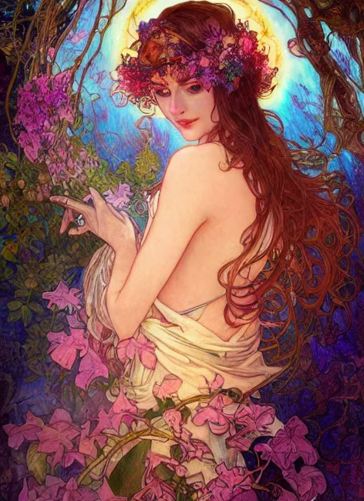 Image similar to Nature Goddess, ambient lighting, 4k, josephine wall, alphonse mucha, lois van baarle, ilya kuvshinov, rossdraws