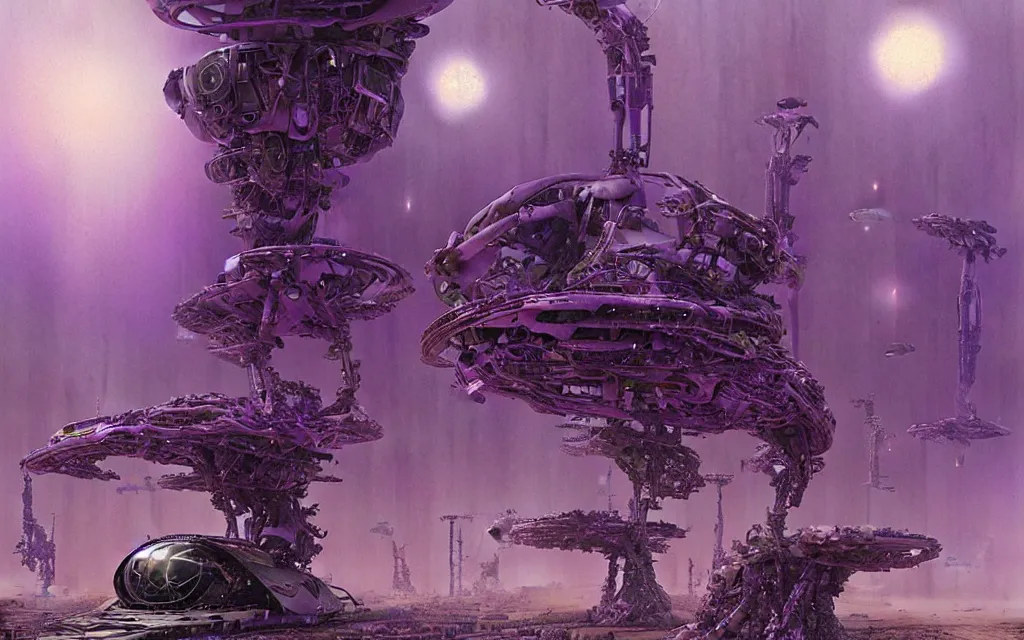 Prompt: a futurist cybernetic purple wilderness, future perfect, award winning digital art by santiago caruso and bruce pennington