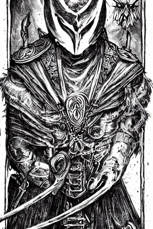 Image similar to tarot card, viking style, occult concept art, dark style, detailed