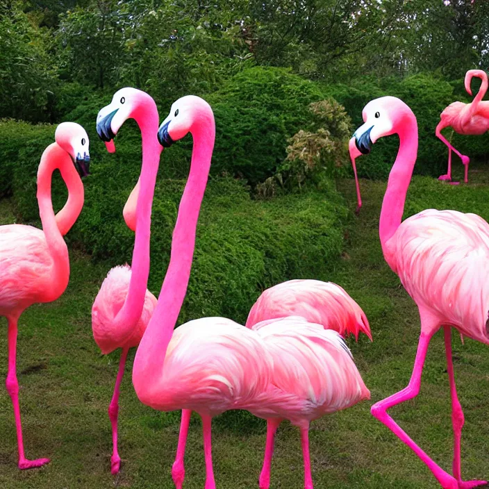 Image similar to spooky weird flamingo lawn monsters at vanvcouver,british columbia,canada