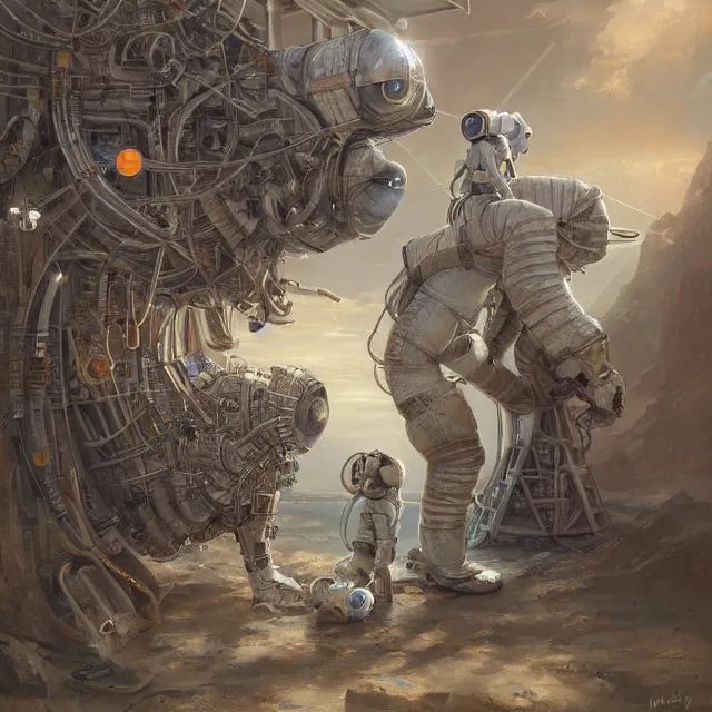 Prompt: astronaut crawling on knees with a horse on top, industrial sci - fi, by mandy jurgens, ernst haeckel, james jean