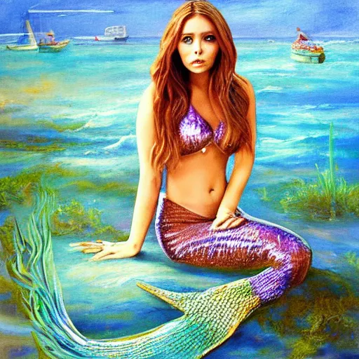 Image similar to elizabeth olsen as a mermaid, painting