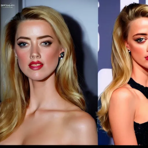 Image similar to uhd, high resolution photography of woman, genetic combination of donald trump and amber heard face, amber heard body, donald trump face, symmetrical upper body, body focus