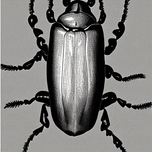 Image similar to beetle, black and white, botanical illustration