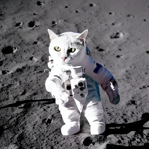 Image similar to cat wearing astronaut suit on the moon planet earth in the background sigma 1 4 mm f / 1. 8