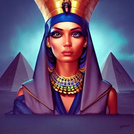 Prompt: lofi queen of egypt portrait, pyramids, Pixar style, by Tristan Eaton Stanley Artgerm and Tom Bagshaw.