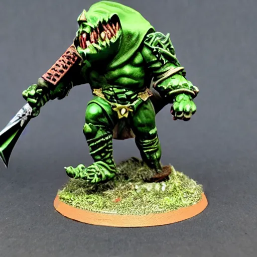 Image similar to night goblin wearing pointy hoods, warhammer fantasy, green skin