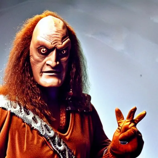 Prompt: an actor disguised as Gowron in full klingon regalia