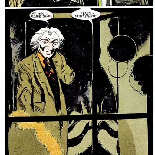 Image similar to comics Harry Potter talking to the Sandman in The Sandman comic, by Neil Gaiman, by Dave McKean, comics Sandman, small details, whole-length