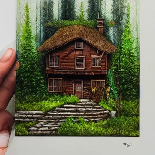 Image similar to Very very very very detailed, very very very very realistic artistic art of very very very detailed house in the forest , by very very very very talented artist in very very very very aesthetic photorealism style