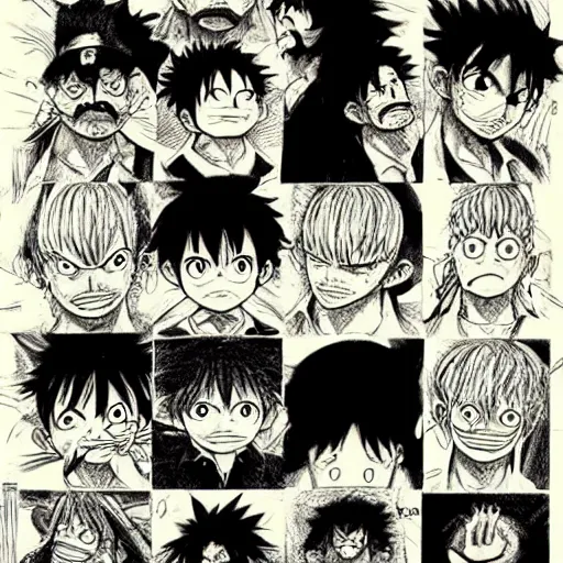 Image similar to [ luffy mustache ] ( by kim jung gi ) ( by kentaro miura ) ( by takao saito ) ( manga style )