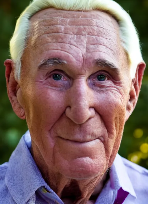 Image similar to dslr photo portrait still of 8 0 year old age 8 0 roger stone at age 8 0!!!, 8 5 mm f 1. 8