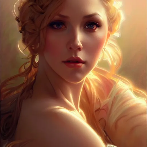 Image similar to Kagney Linn Karter, full body, D&D, fantasy, intricate, elegant, highly detailed, digital painting, artstation, concept art, smooth, sharp focus, illustration, art by artgerm and greg rutkowski and alphonse mucha