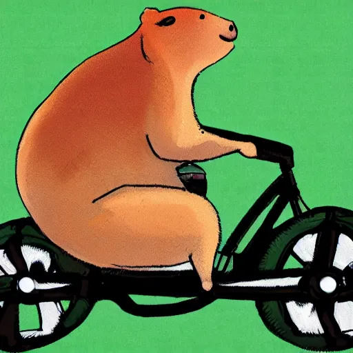 Image similar to capybara riding a tricycle, digital art