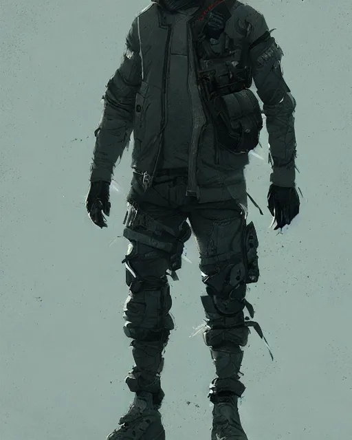 Image similar to Medium shot of a character wearing techwear in the style of greg rutkowski