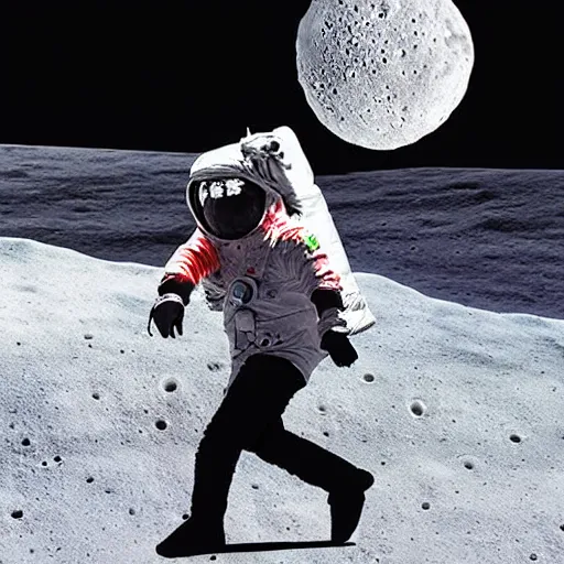 Image similar to michael jackson moonwalking on the moon, creative photo manipulation, photoshop, digital art