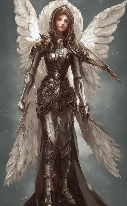 Image similar to Fantasy Concept character art of a victorian angel knight girl. By artstation trending. Highly detailed
