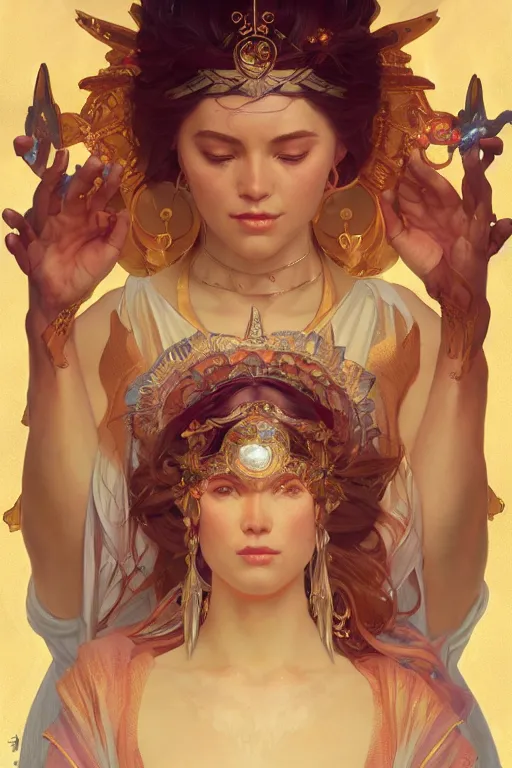 Prompt: goddess of all the goddesses from every place ever, highly detailed, digital painting, artstation, concept art, smooth, sharp focus, illustration, Unreal Engine 5, 8K, art by Ross Tran and greg rutkowski and alphonse Mucha