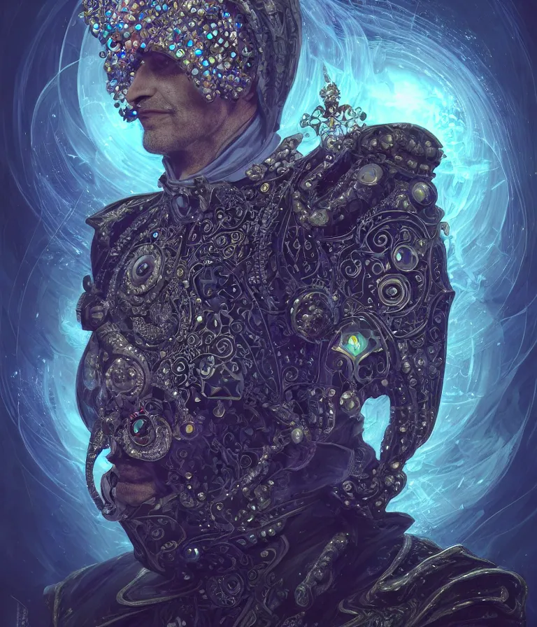 Image similar to front!!! shot of a court jester!!! character, hyperdimensional, bioluminescent hypercubes, dark holography!!!, future, chrome, (((intricate))), elegant, highly detailed, centered, (((artstation, concept art, smooth, sharp focus, artgerm, Tomasz Alen Kopera, Peter Mohrbacher, donato giancola, Joseph Christian Leyendecker, WLOP, Boris Vallejo))), ((raytracing)), mugshot!!!!!, ugly!!!!!!, octane render, nvidia raytracing demo, octane render, nvidia raytracing demo, octane render, nvidia raytracing demo, grainy, muted, 8K, digitalblasphemy, metatron