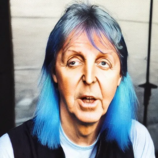 Image similar to paul mccartney with blue hair