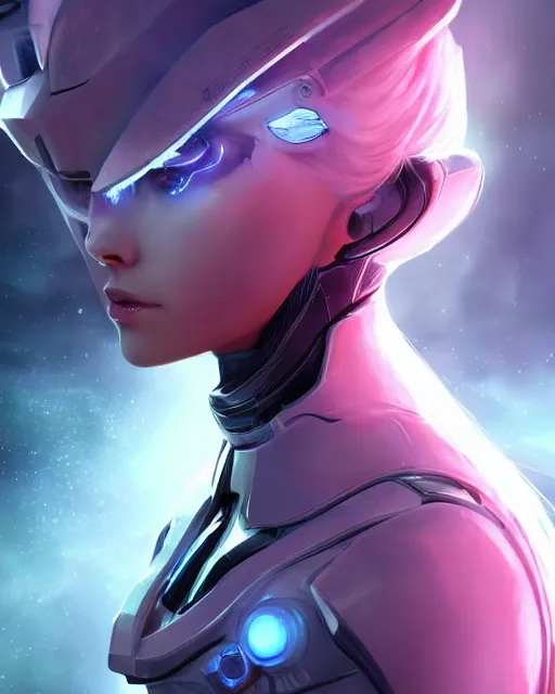 Image similar to perfect android girl on a mothership, warframe armor, beautiful face, scifi, futuristic, galaxy, nebula, raytracing, dreamy, long white hair, blue cyborg eyes, sharp focus, cinematic lighting, highly detailed, artstation, divine, by gauthier leblanc, kazuya takahashi, huifeng huang