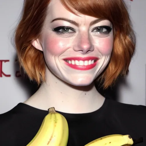 Image similar to a banana is wearing an emma stone head