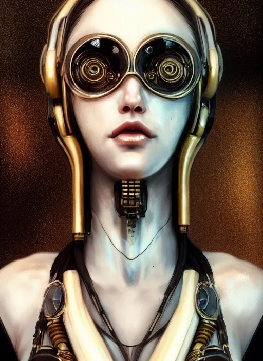 Image similar to soft lustrous ivory ebony biotech raver gutter punk gothic steampunk cyborg, golden ratio, details, scifi, fantasy, cyberpunk, intricate, decadent, highly detailed, digital painting, octane render, artstation, concept art, smooth, sharp focus, illustration, art by artgerm, loish, wlop