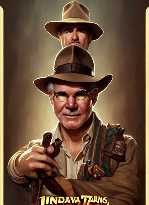 Image similar to steve martin as indiana jones, d & d, fantasy, intricate, elegant, highly detailed, digital painting, artstation, concept art, matte, sharp focus, illustration, hearthstone, art by artgerm and greg rutkowski and alphonse mucha