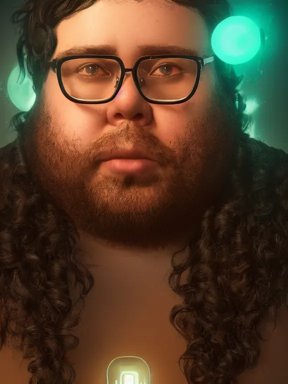 portrait art of a chubby man with glasses and long Stable Diffusion