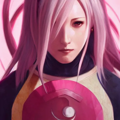 Image similar to Sakura Haruno as a jounin, highly detailed, digital painting, artstation, concept art, sharp focus, illustration, cinematic lighting, art by artgerm and greg rutkowski and alphonse mucha