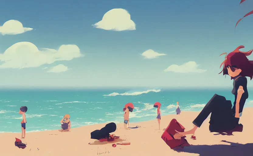 Prompt: a dreamlike day at the beach by atey ghailan and 9 0 s anime