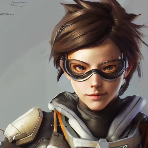 Prompt: a highly detailed portait of tracer from overwatch as nier automata cain, digital art, pretty face, muscular, very beautiful face, very detailed eyes, 8 k resolution, digital painting, by james gurney wlop, greg rutkowski, full body