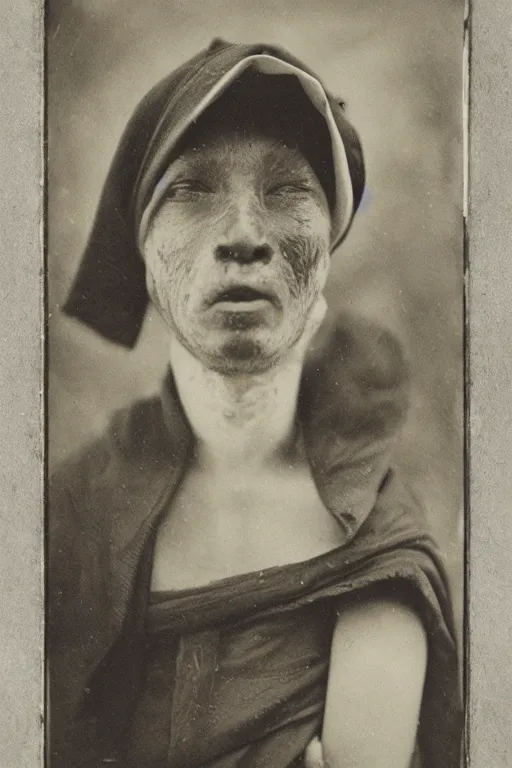 Prompt: a wet plate photo of a weasel monk