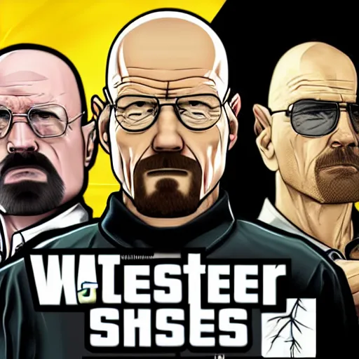 Prompt: Walter White as a character in Gta San Andreas, Gta loading screen style, rockstar games, pc game, flat colors