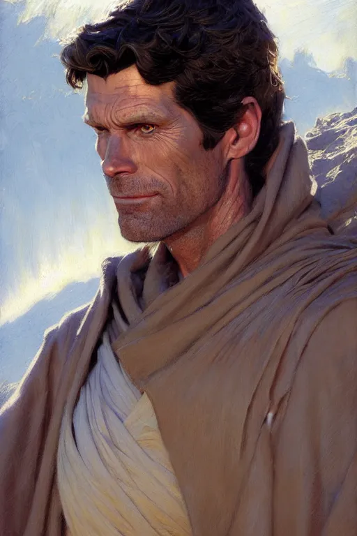 Image similar to detailed portrait of a kevin conroy dressed as jedi, painting by gaston bussiere, craig mullins, j. c. leyendecker