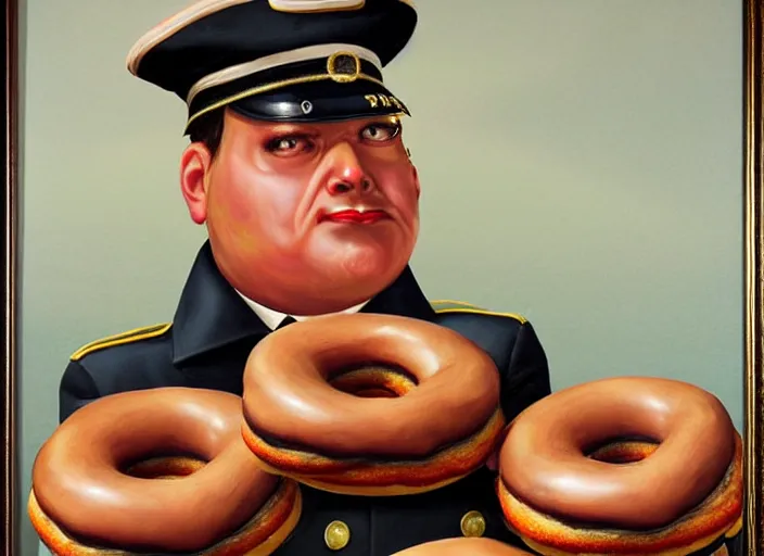 Prompt: american captain made of donuts, lowbrow, matte painting, 3 - d highly detailed, in the style of mark ryden,