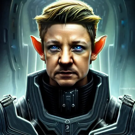 Prompt: portrait painting of a cyberpunk elven cop who looks like jeremy renner, ultra realistic, concept art, intricate details, eerie, highly detailed, photorealistic, octane render, 8 k, unreal engine. art by artgerm and greg staples and elsa beskow